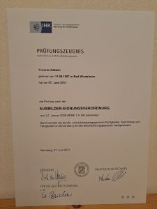 Ada Bescheinigung Frau Hüblein erworben am 07.06.2011