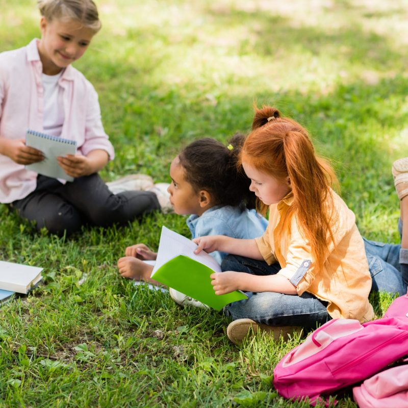 Hochbegabte Kinder lernen auf der Wiese